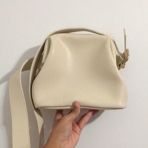 Cute Spacious White Cream Crossbody Shoulder Belt Bag with Magnetic Snap Closure
